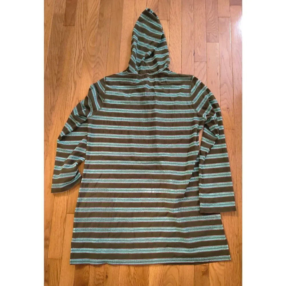 Hooded LS tunic swim cover up prAna Alexia Tunic dark brown/green light blue str